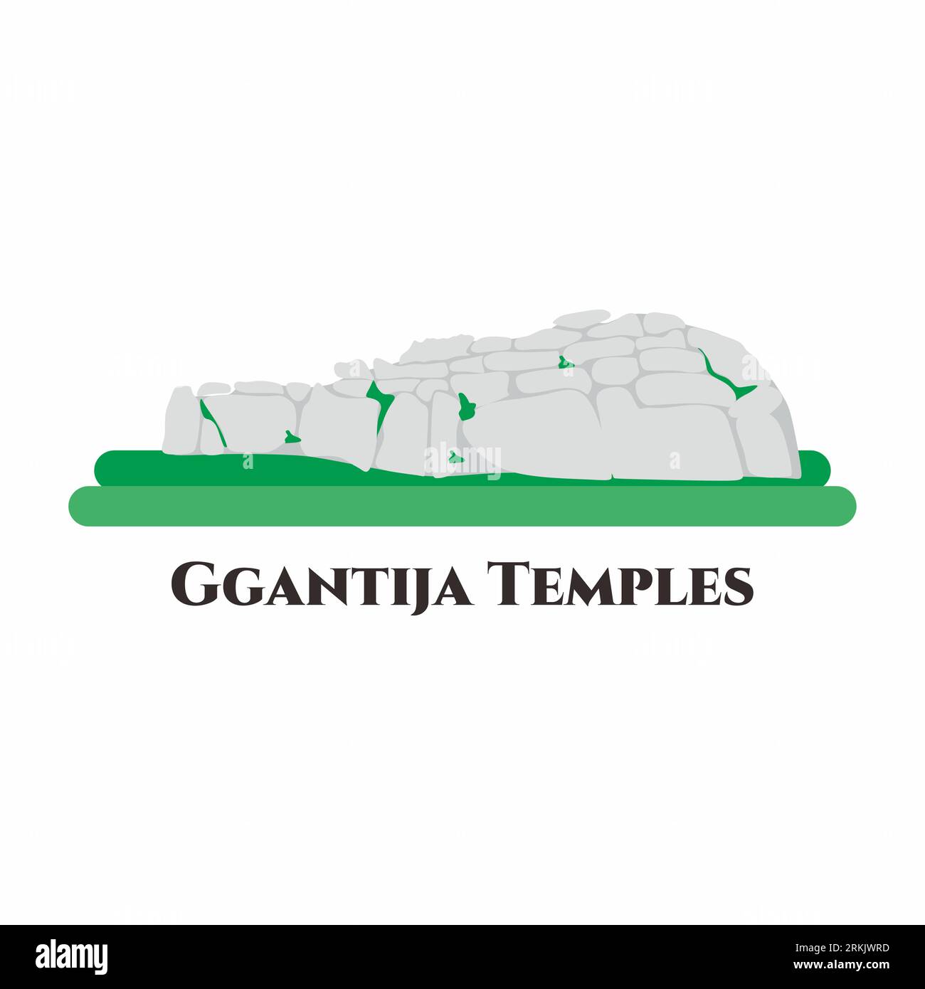 Ġgantija Temples. One of the oldest free standing monuments in the world. Included in the UNESCO World Heritage List. Cartoon landmarks, tourist attra Stock Vector