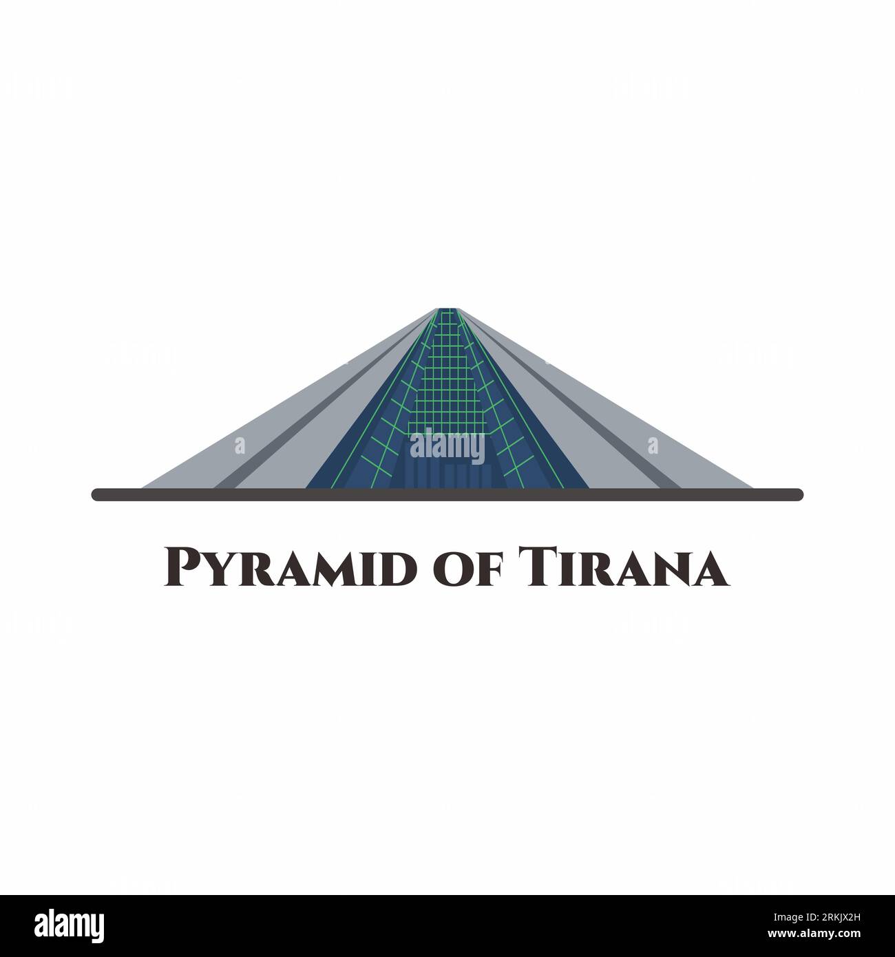 The Pyramid of Tirana. It is a structure and former museum located in Tirana, the capital of Albania. A good view, must visit this place. Cartoon buil Stock Vector