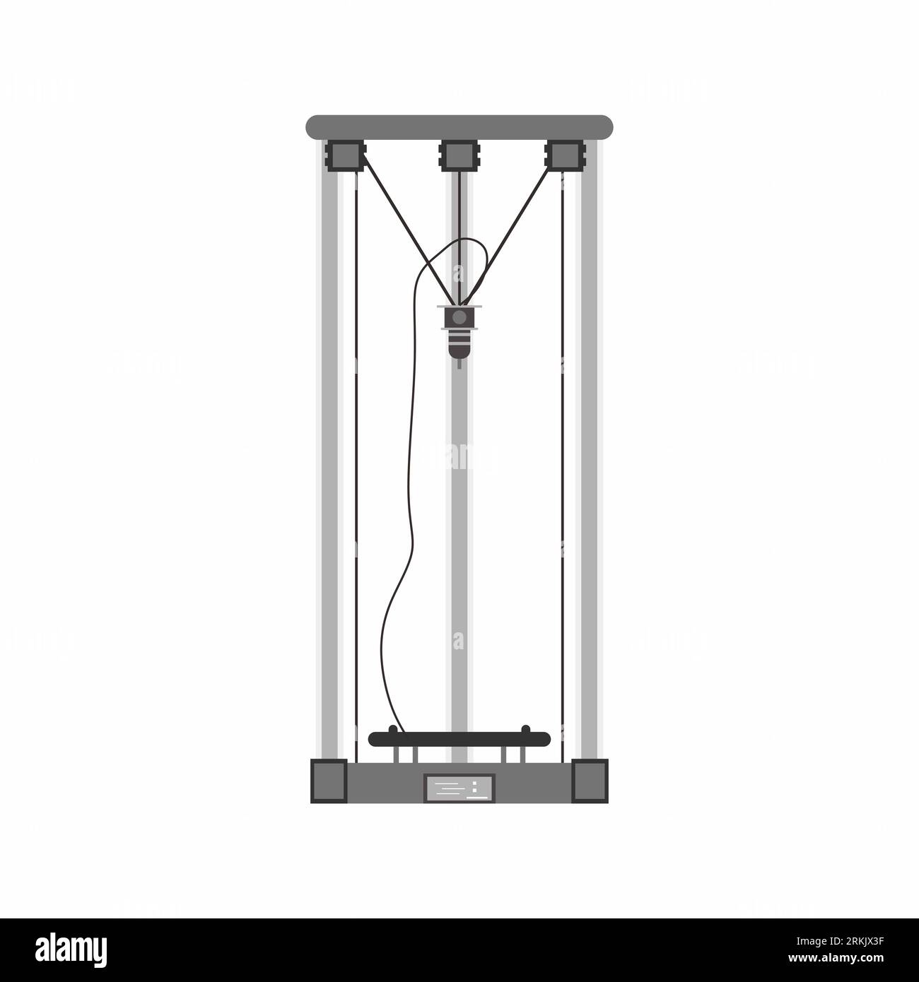 Vector flat Delta 3D Printer Assembly icon. Modern printer in cartoon design element isolated on white background. Additive manufacturing and robotic Stock Vector
