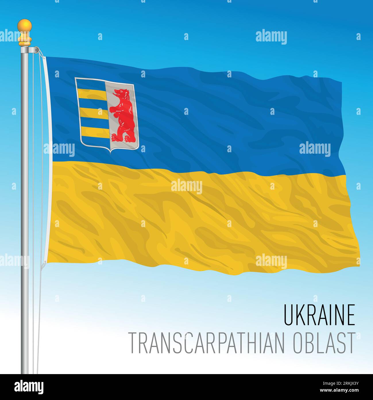 Ukraine, Transcarpathian Oblast waving flag, europe, vector illustration Stock Vector