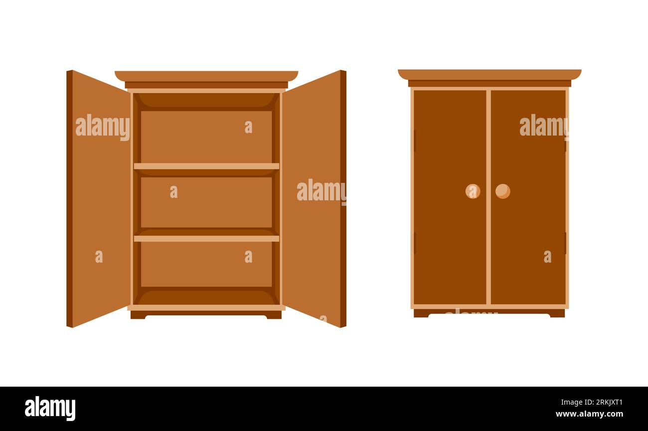 Open and closed wood closet or wardrobe isolated Stock Vector Image
