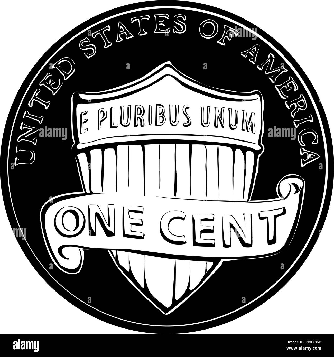 Vector reverse of USA money Lincoln Union Shield, one cent or penny coin, black and white Stock Vector