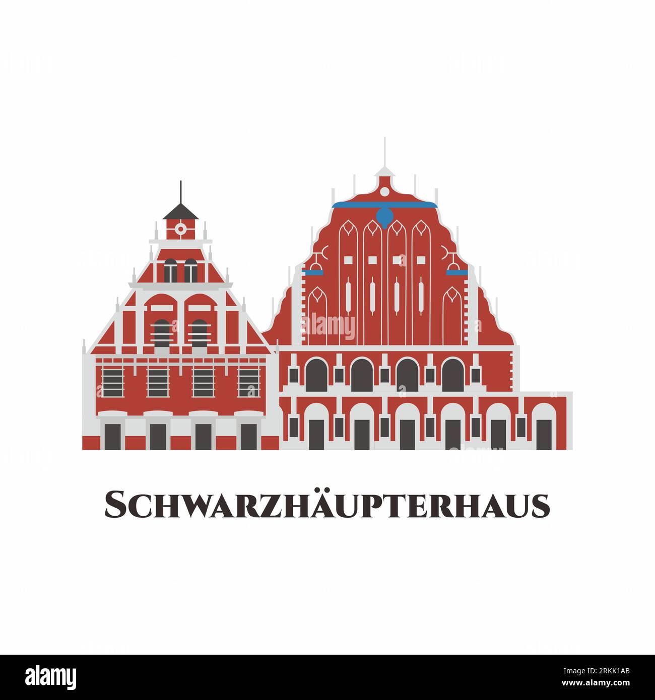 Schwarzhäupterhaus in Latvia. House of the Blackheads is a building situated in the old town of Riga, Latvia. One of the greatest is the old town Hall Stock Vector