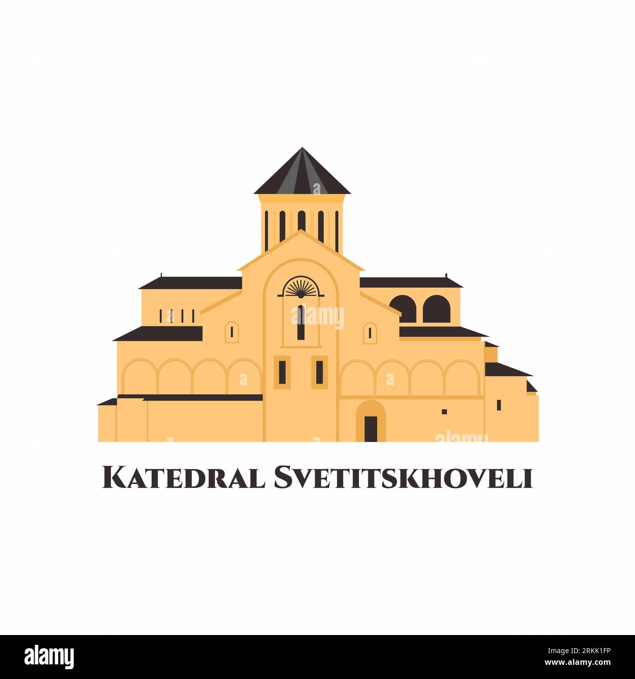 The Svetitskhoveli Cathedral. A masterpiece of the Early and High Middle Ages, Svetitskhoveli is recognized by UNESCO as a World Heritage Site. Travel Stock Vector