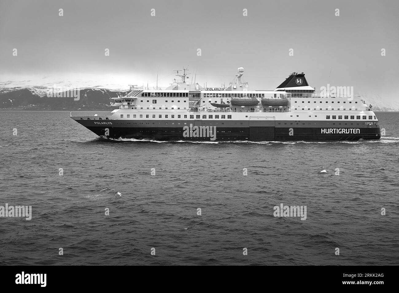 Black and white photo of the hurtigruten ferry ms polarlys hires stock