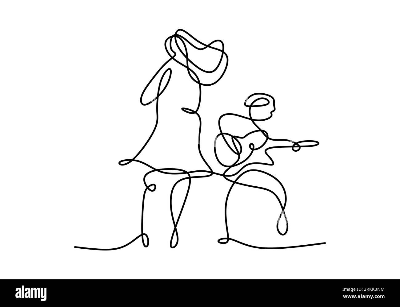 Continuous line of jazz musician live on stage. Single line of man and