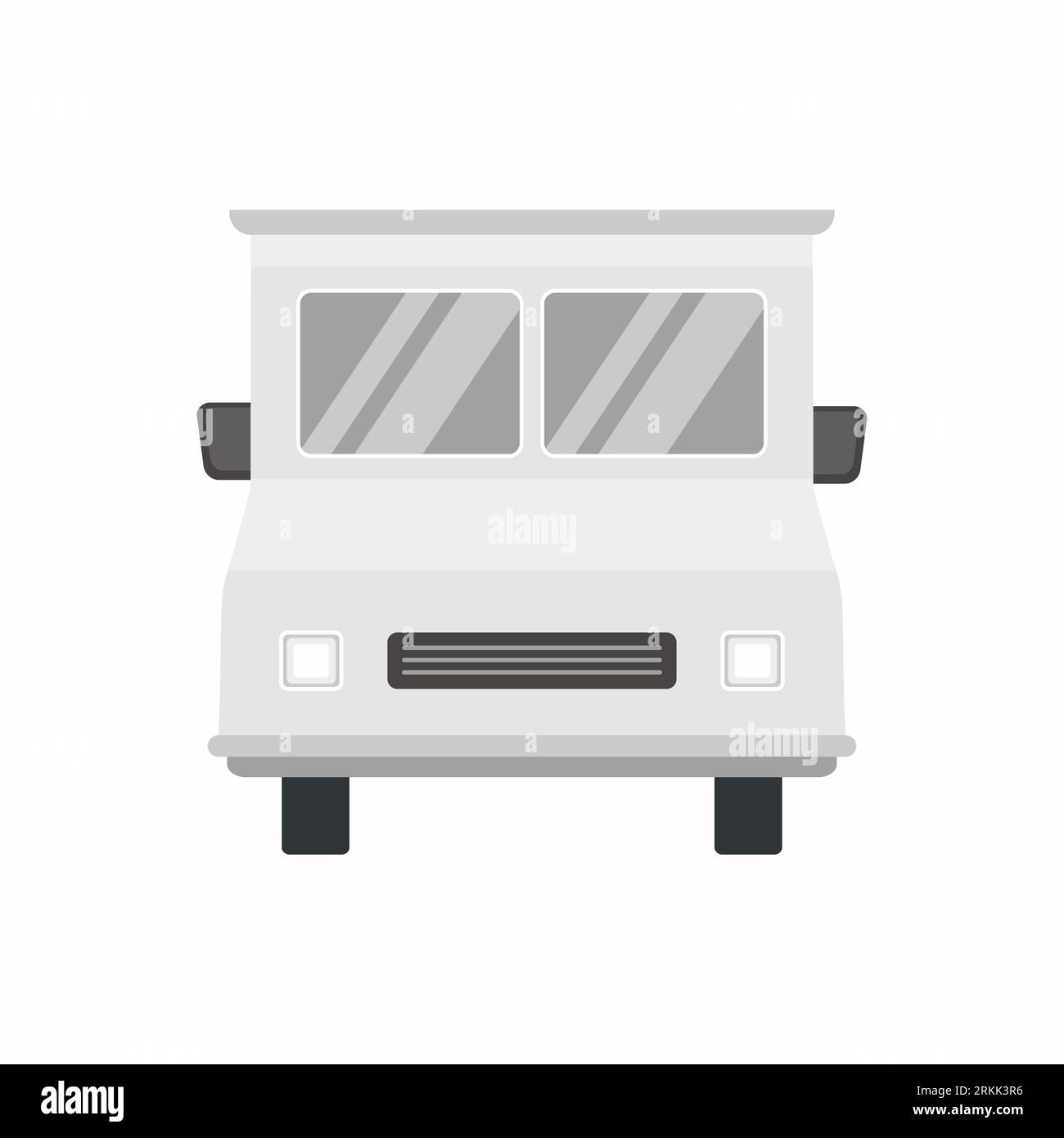 White food truck with front view detailed vector cartoon flat style. Realistic delivery service vehicle isolated on white background for advertising d Stock Vector