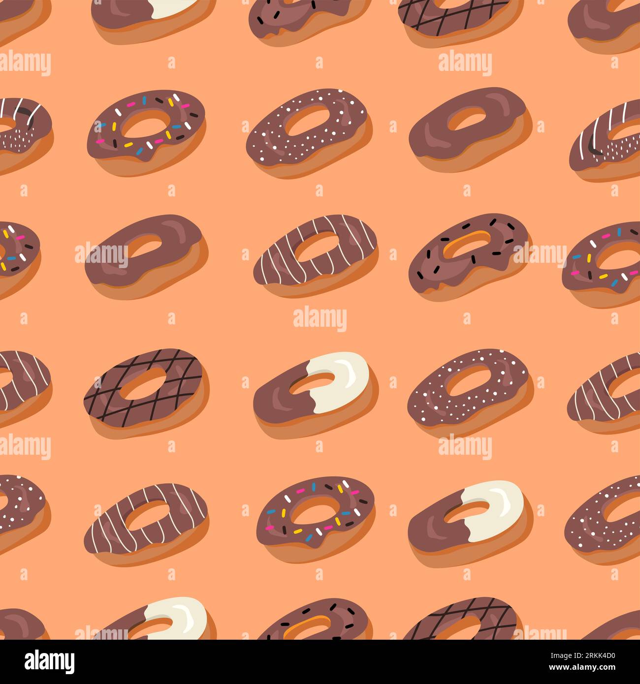 Sweet summer seamless pattern with donuts isolated on white background. Stock Vector