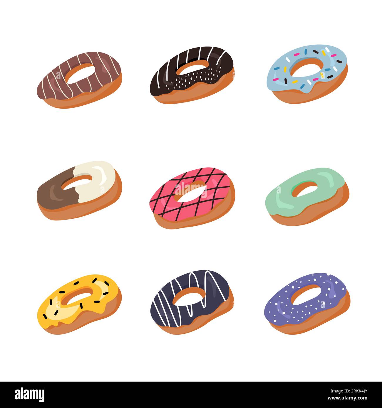 Sweet donuts flat element isolated on white background. Stock Vector