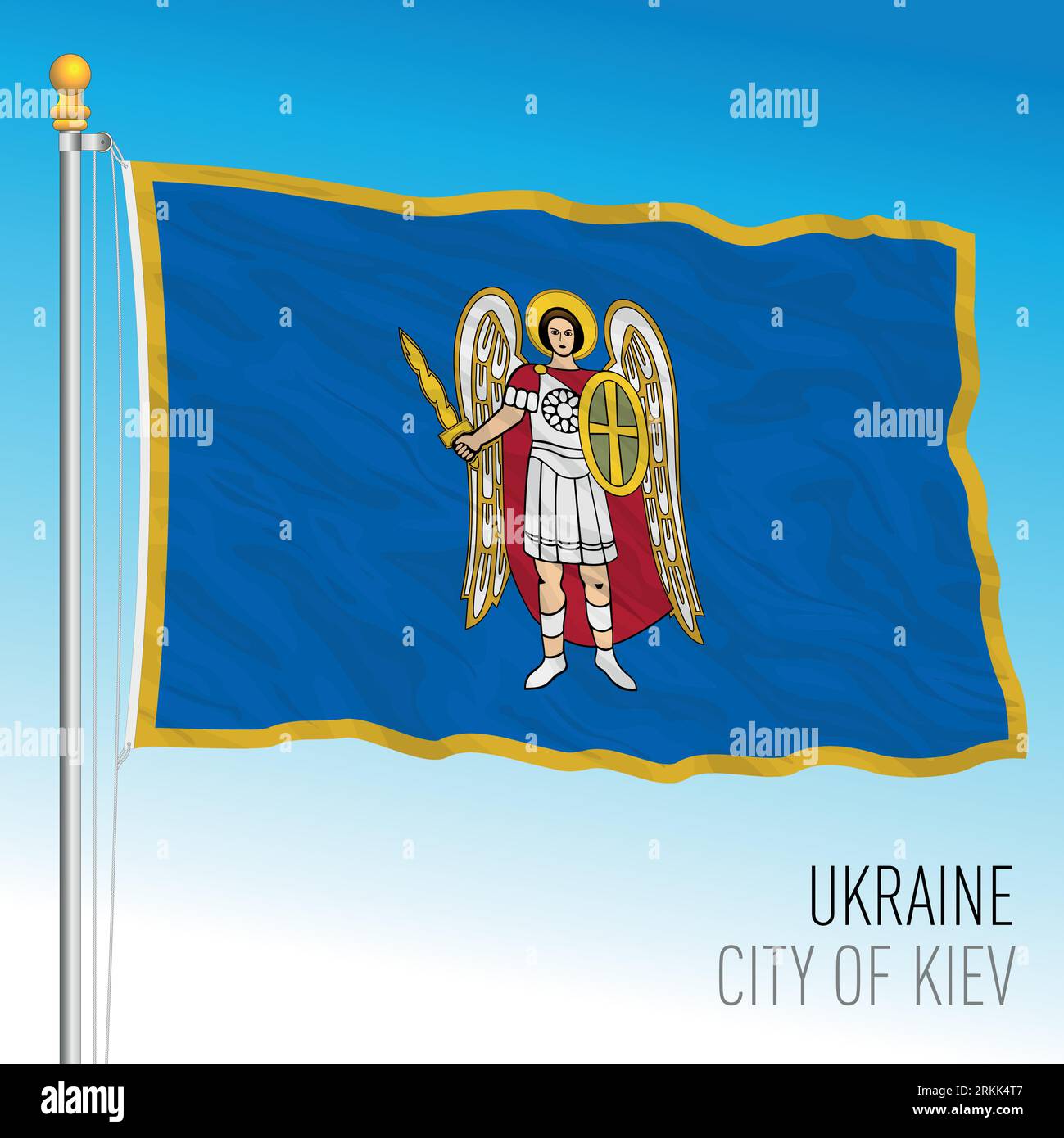 Ukraine, Kiev City waving flag, europe, vector illustration Stock Vector