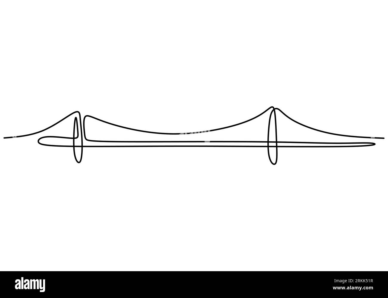 Giant bridge over river. Continuous one line of bridge drawing design ...