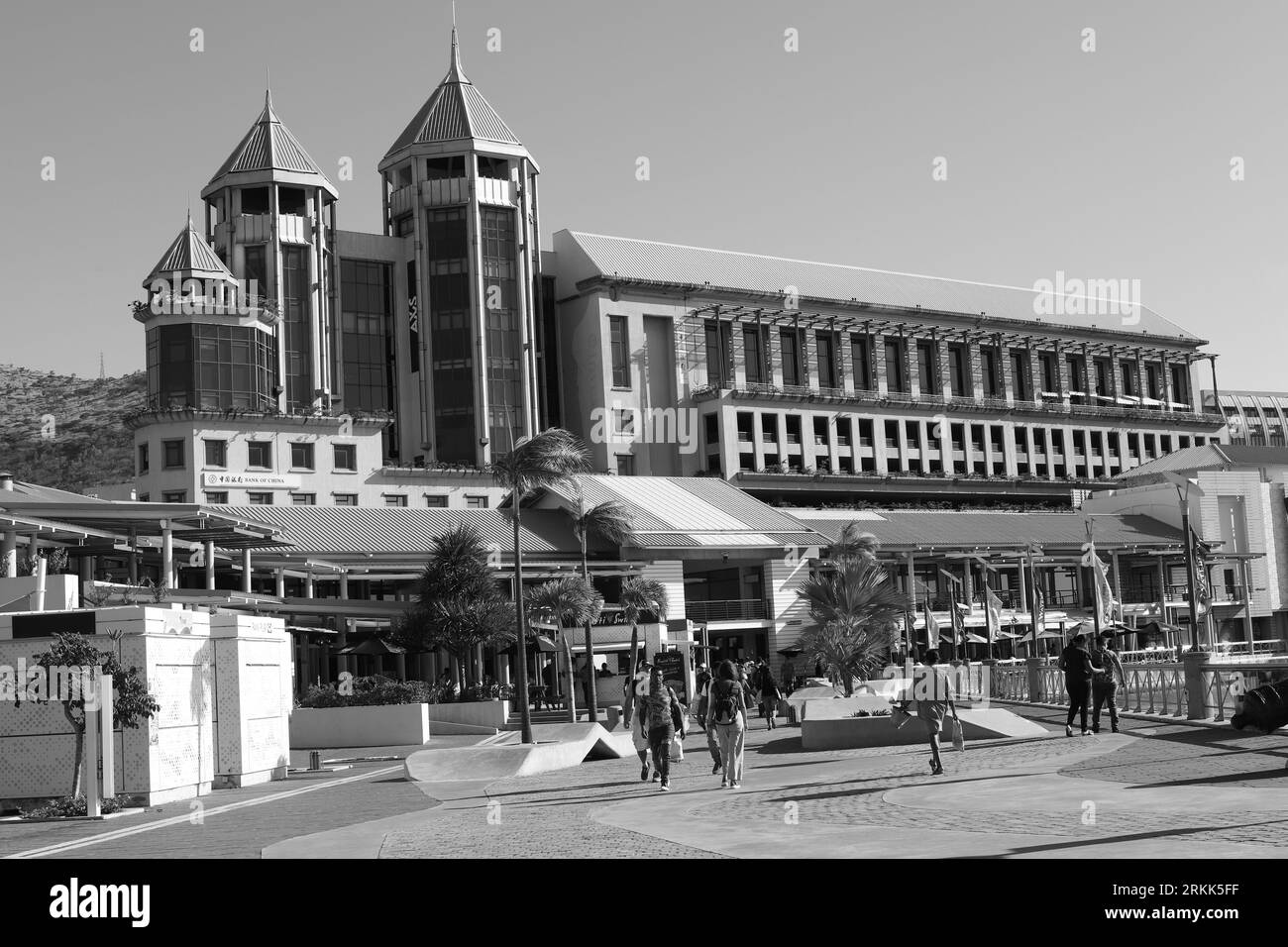 Le Caudan Waterfront is a commercial development in Port Louis, the capital city of Mauritius. It includes shops, banking facilities, casinos, cinemas Stock Photo