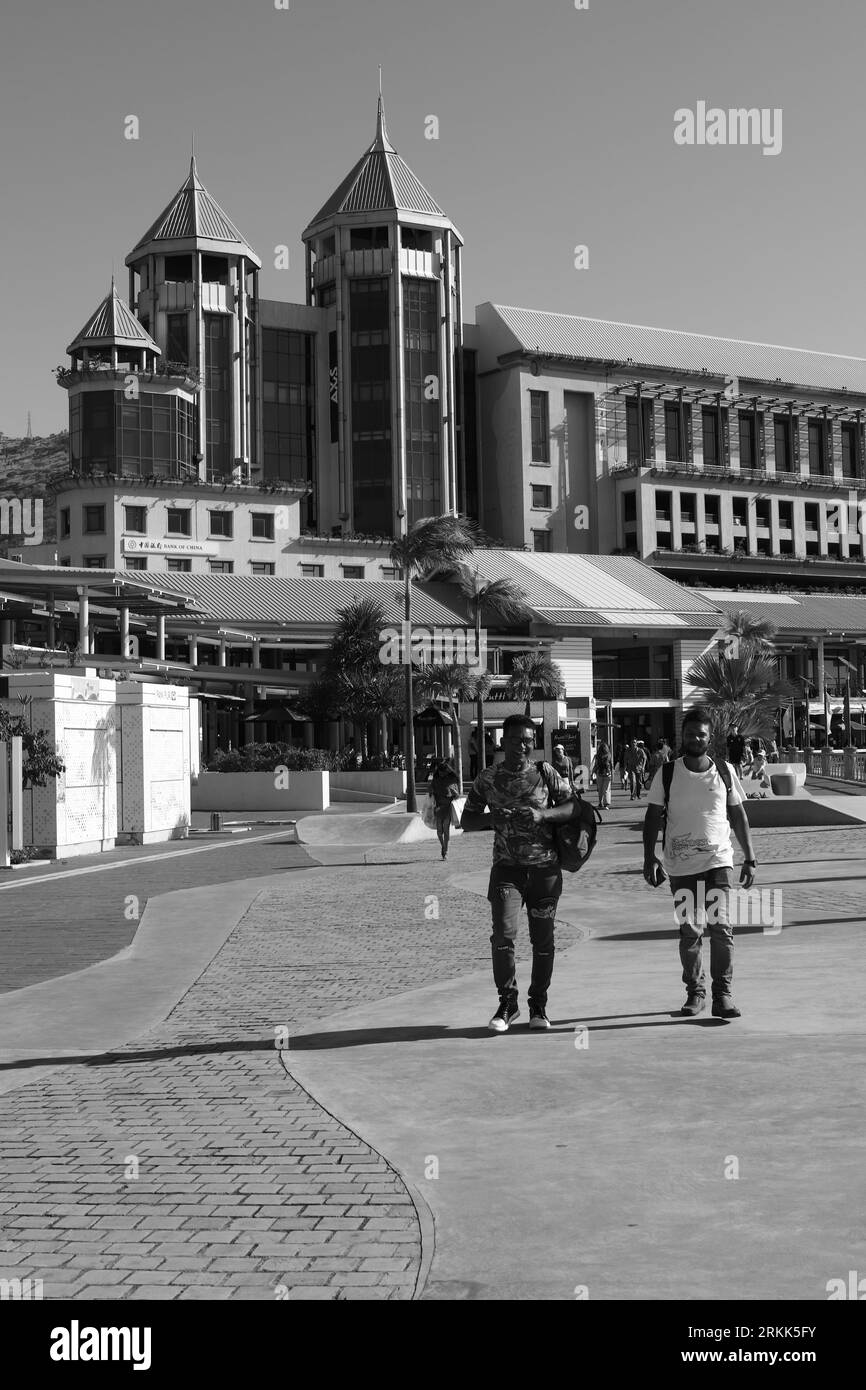 Le Caudan Waterfront is a commercial development in Port Louis, the capital city of Mauritius. It includes shops, banking facilities, casinos, cinemas Stock Photo