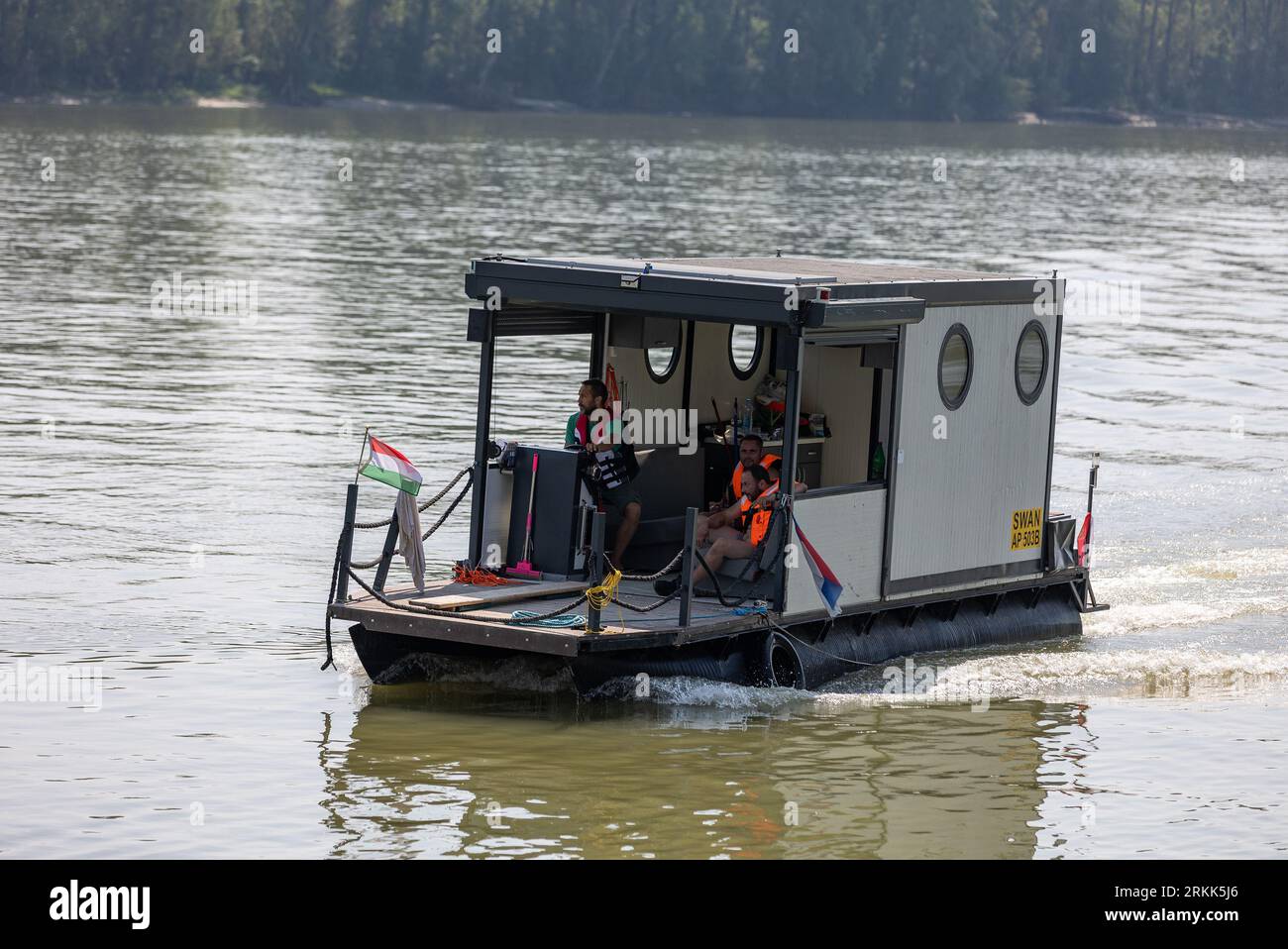 Batina, Croatia. 24th Aug, 2023. Ship Swan is a connection between Batin and Liberland, near Batina, Croatia, on August 24, 2023. Liberland, also known as the Free Republic of Liberland, is an unrecognised micronation in Southeast Europe claiming an uninhabited parcel of disputed land on the western bank of the Danube, between Croatia and Serbia. It was proclaimed on 13 April 2015 by a eurosceptic politician from the Czech Republic Vit Jedlicka. Photo: Davor Javorovic/PIXSELL Credit: Pixsell/Alamy Live News Stock Photo