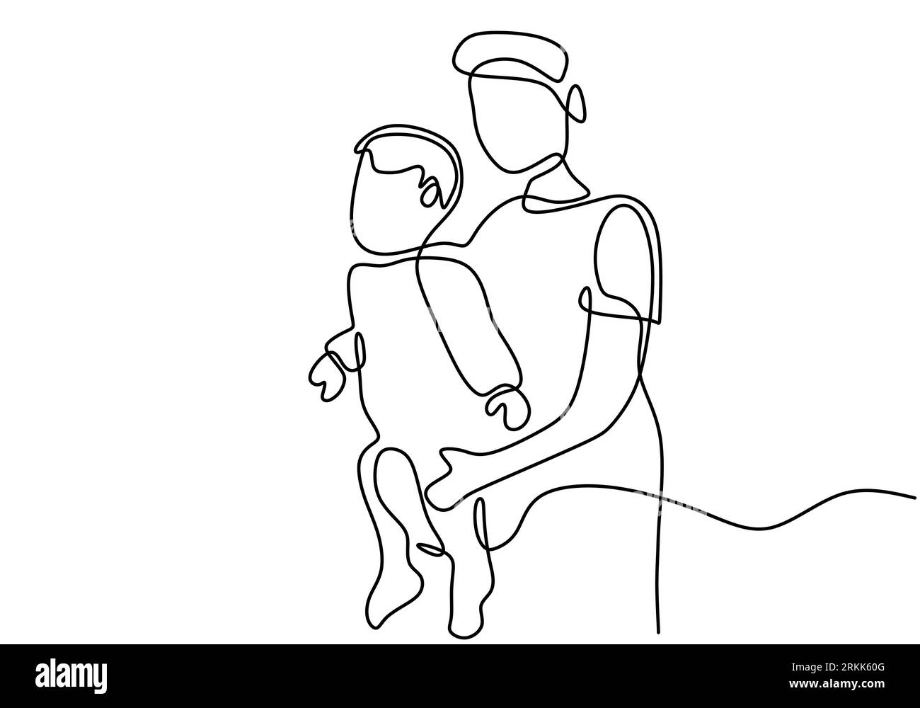 Continuous single drawn one line dad tosses a toddler by hand. Happy