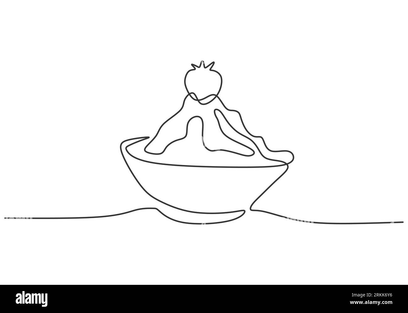 Continuous single hand drawn one line fruit ice on bowl. Fresh