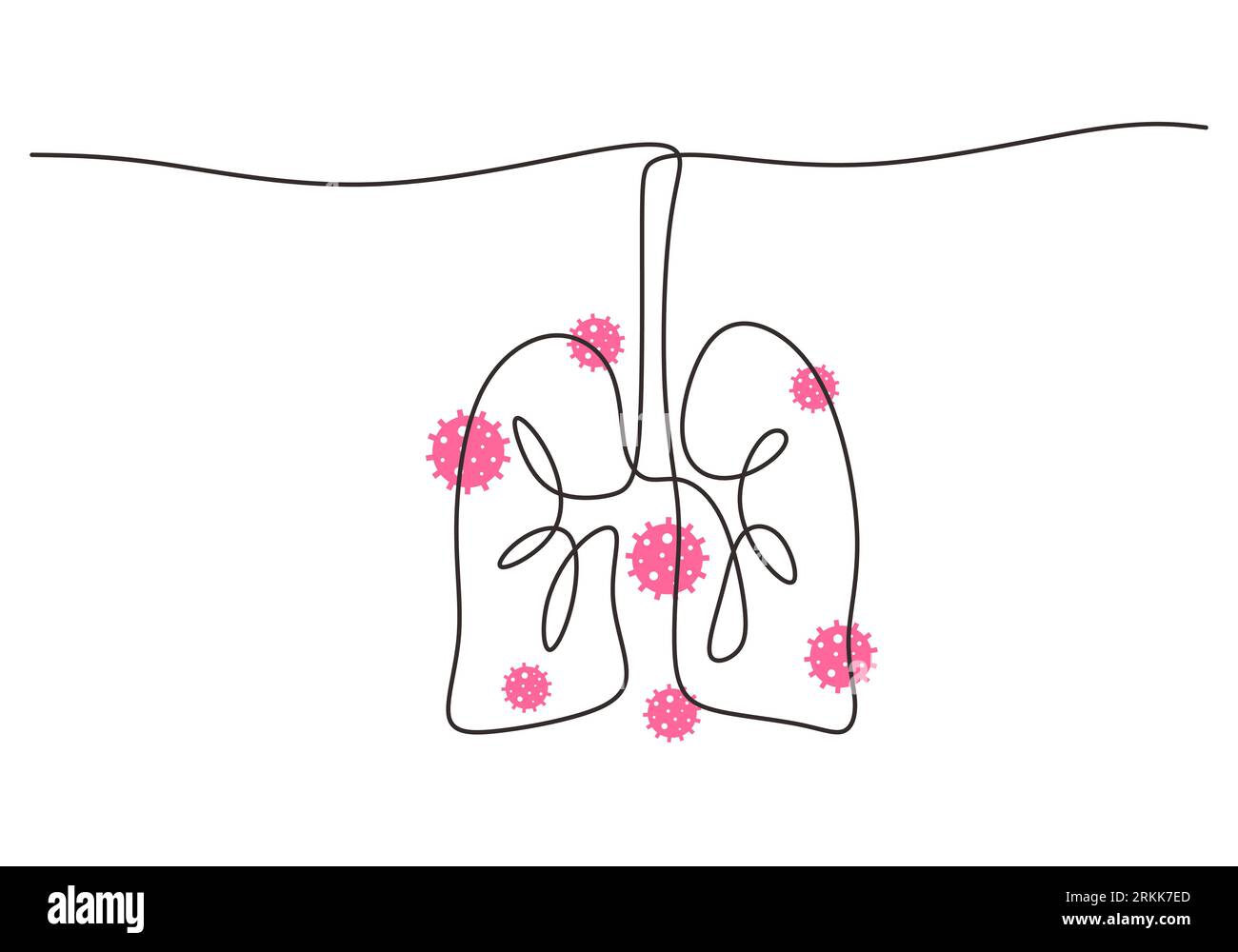 Continuous line art of lungs. Human organ isolated on white background