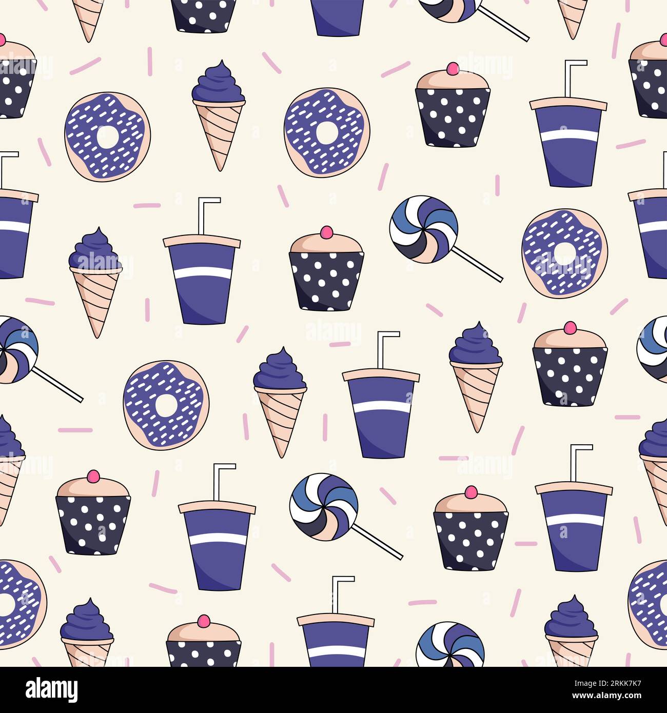 Seamless pattern background with blue fast food element isolated on white background. Stock Vector