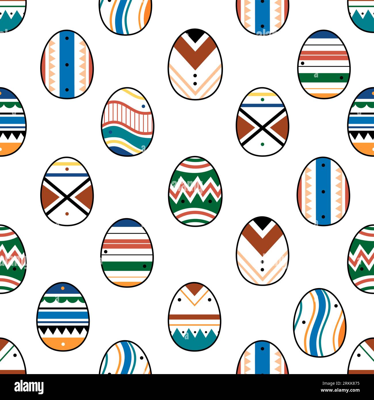 Happy Easter seamless pattern with colorful eggs isolated on white ...