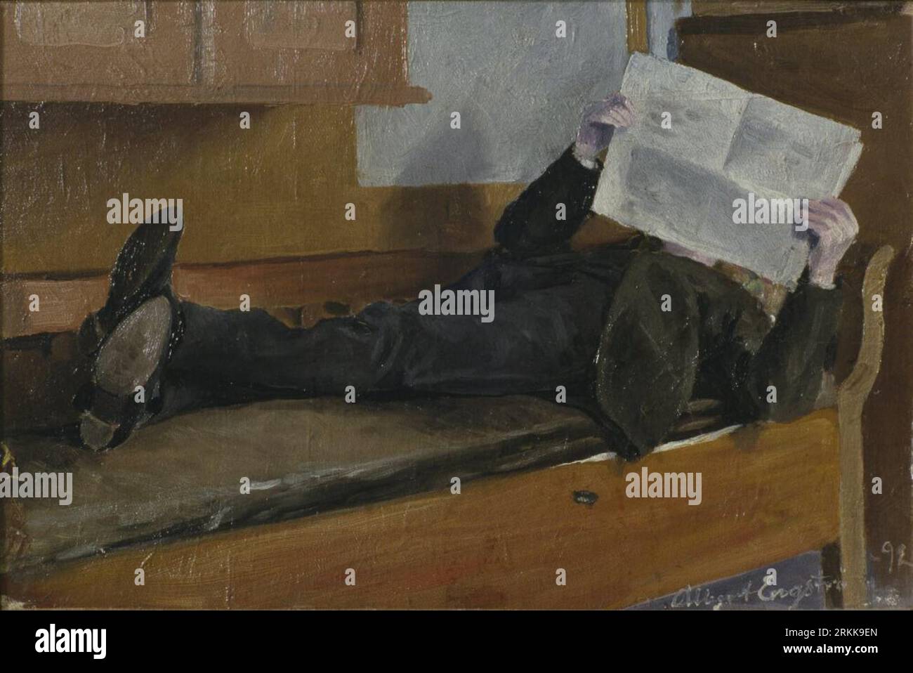 The Artist's Father, Reading a Newspaper 1892 by Albert Engström Stock Photo