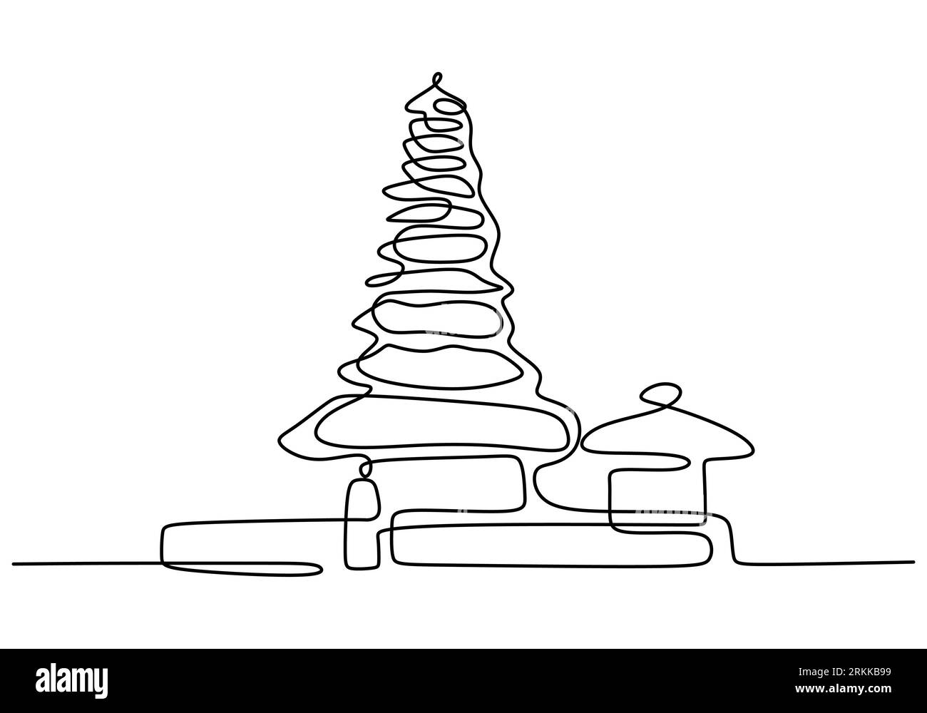 Continuous one line of traditional Bali building. Classic home in ...