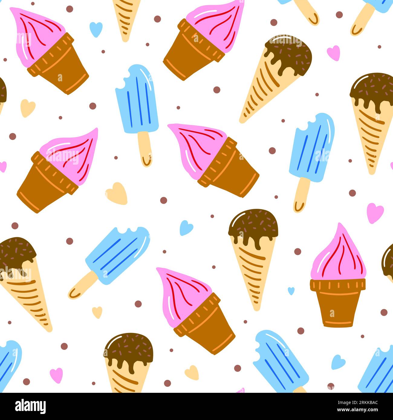 Sweet ice cream seamless pattern isolated on white background Stock ...