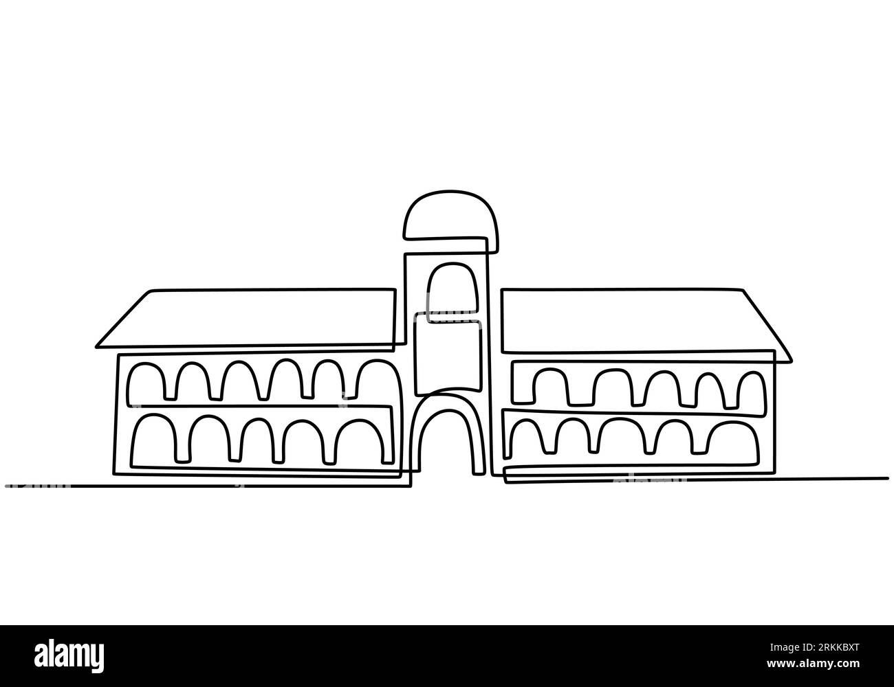 Classical building with columns in continuous one line drawing style. Typical architecture for government, court, university or museum accommodation. Stock Vector