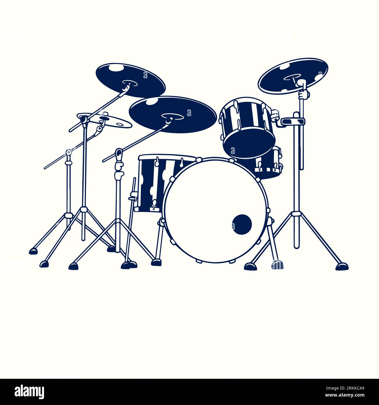 Vector hand drawn illustration of drum kit isolated on white background