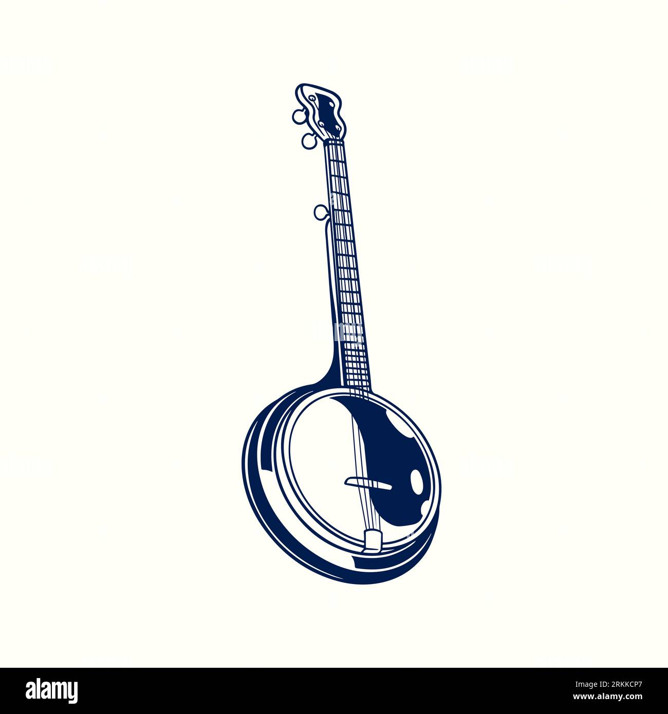 Banjo hand drawn engraving sketch. Stringed instrument with a thin