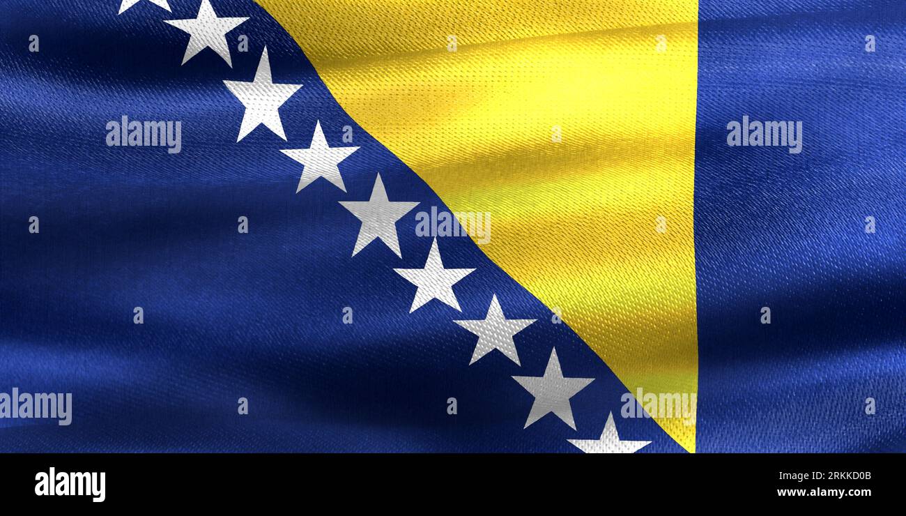 Bosnia And Herzegovina Flag - Realistic Waving Fabric Flag Stock Photo ...
