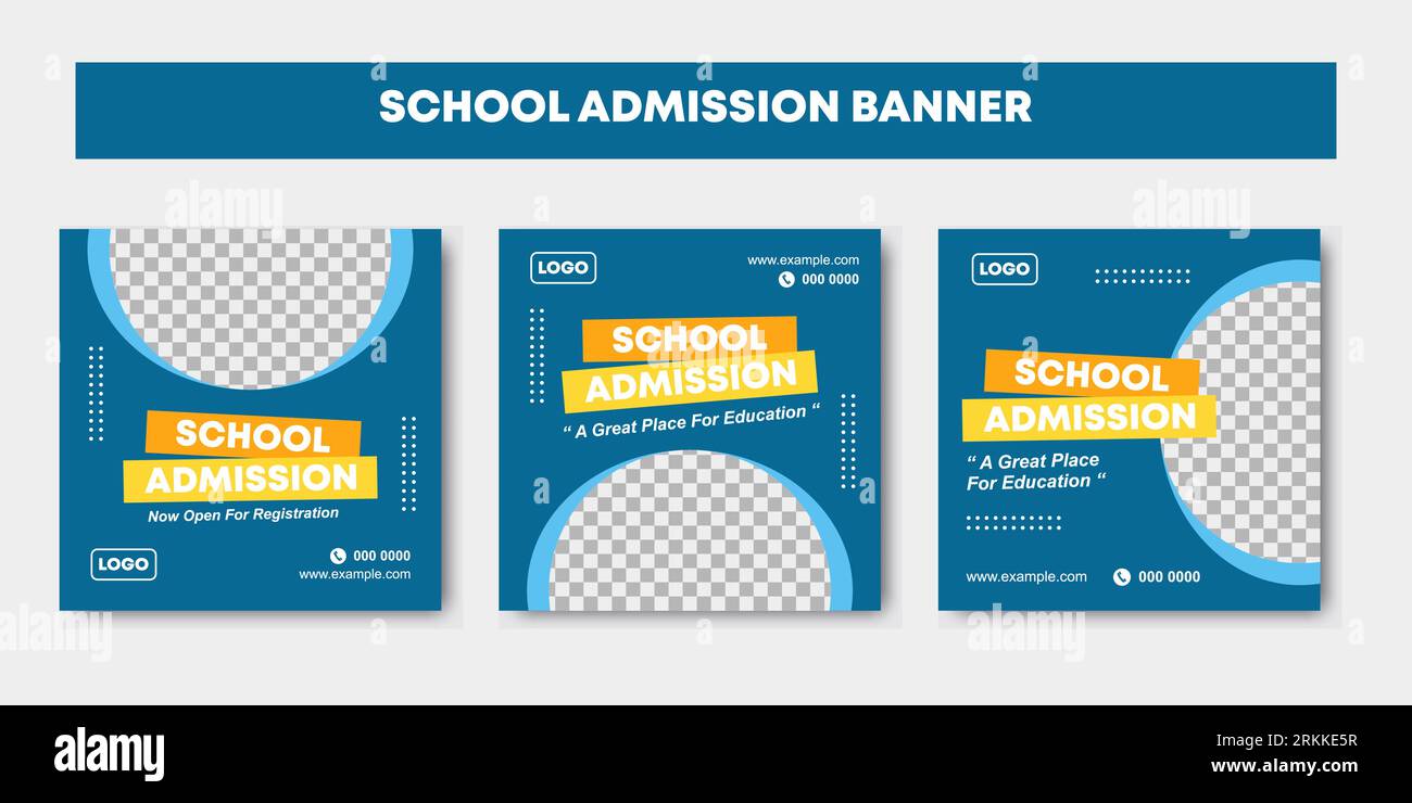 Back to school admission promotion social media post template design. Blue and yellow school new admission social media banner. Suitable for online ed Stock Vector