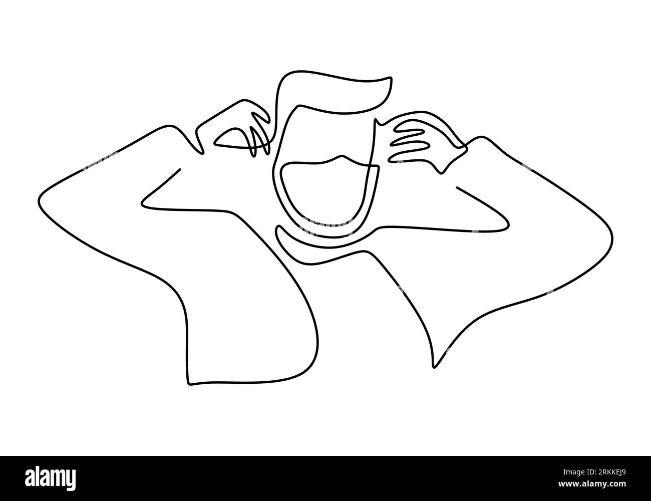 Continuous line drawing of young man wearing surgical mask to protect disease, flu, air pollution, pandemic, virus. Preventing COVID-19 theme. Vector Stock Vector