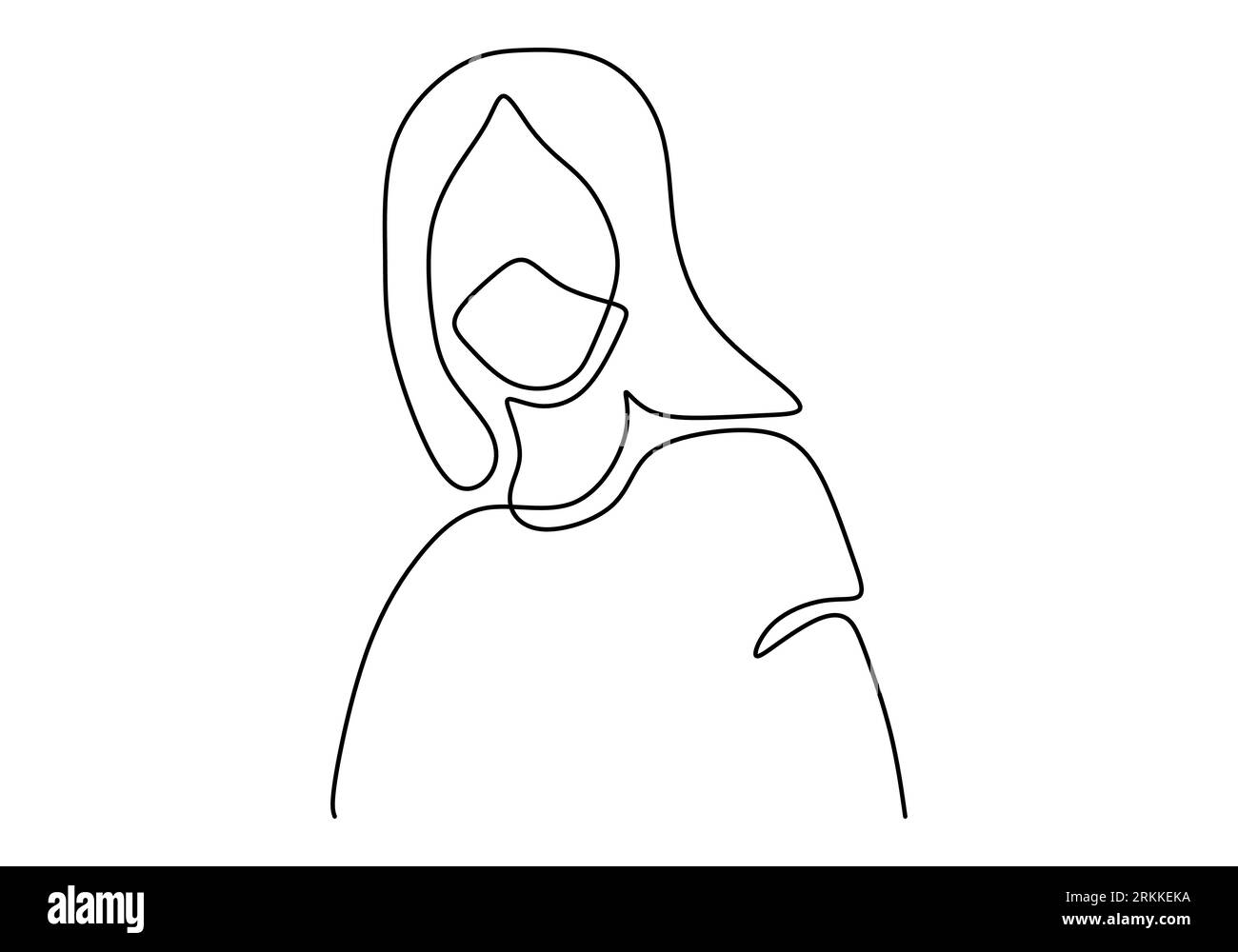A young woman wearing medical masks to prevent disease, flu, air pollution, contaminated air, world pollution in one line drawing. Against COVID-19 co Stock Vector