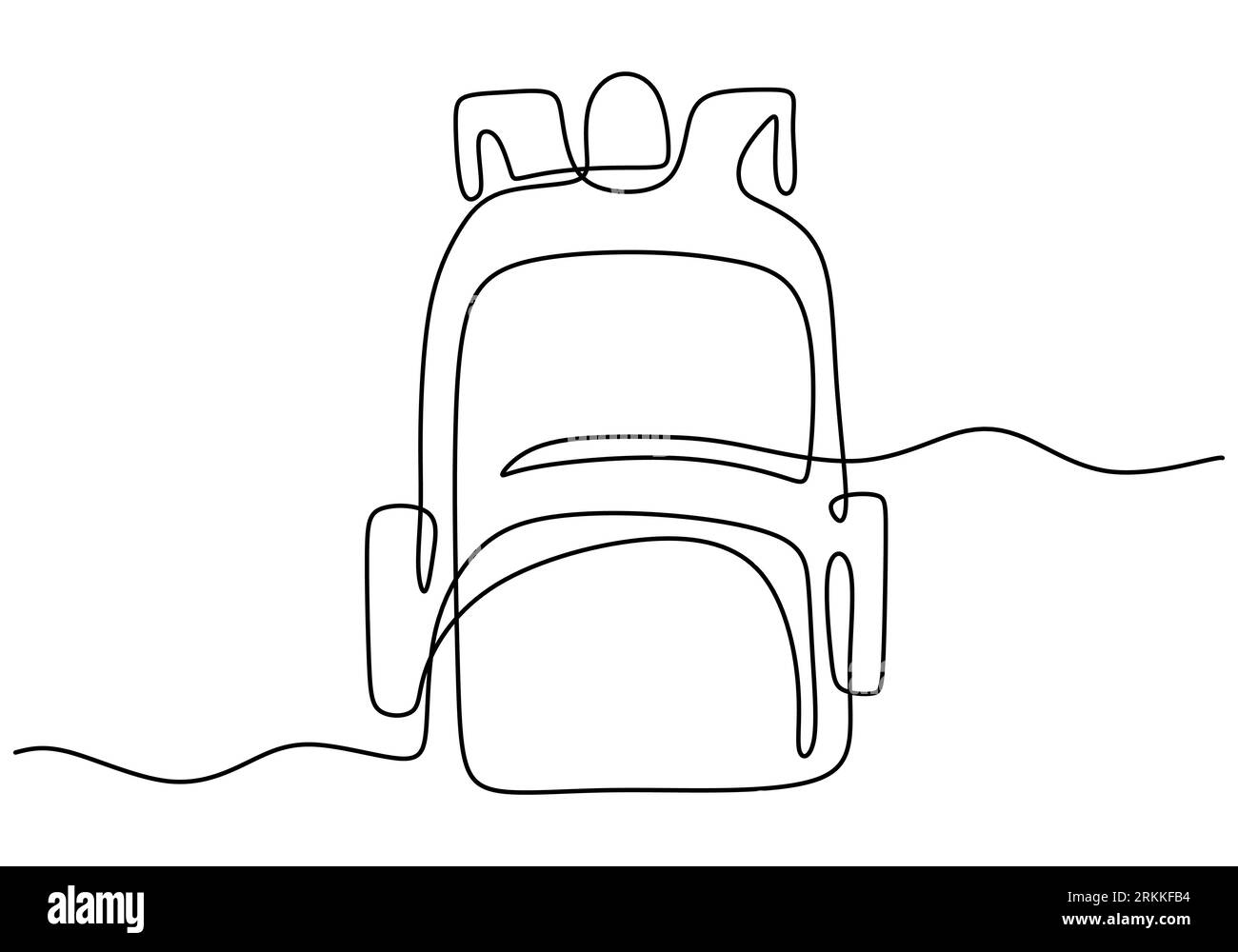 Backpack in continuous line drawing style. Rucksack black line sketch on white background. School bag for kindergarten student. Back to school, educat Stock Vector