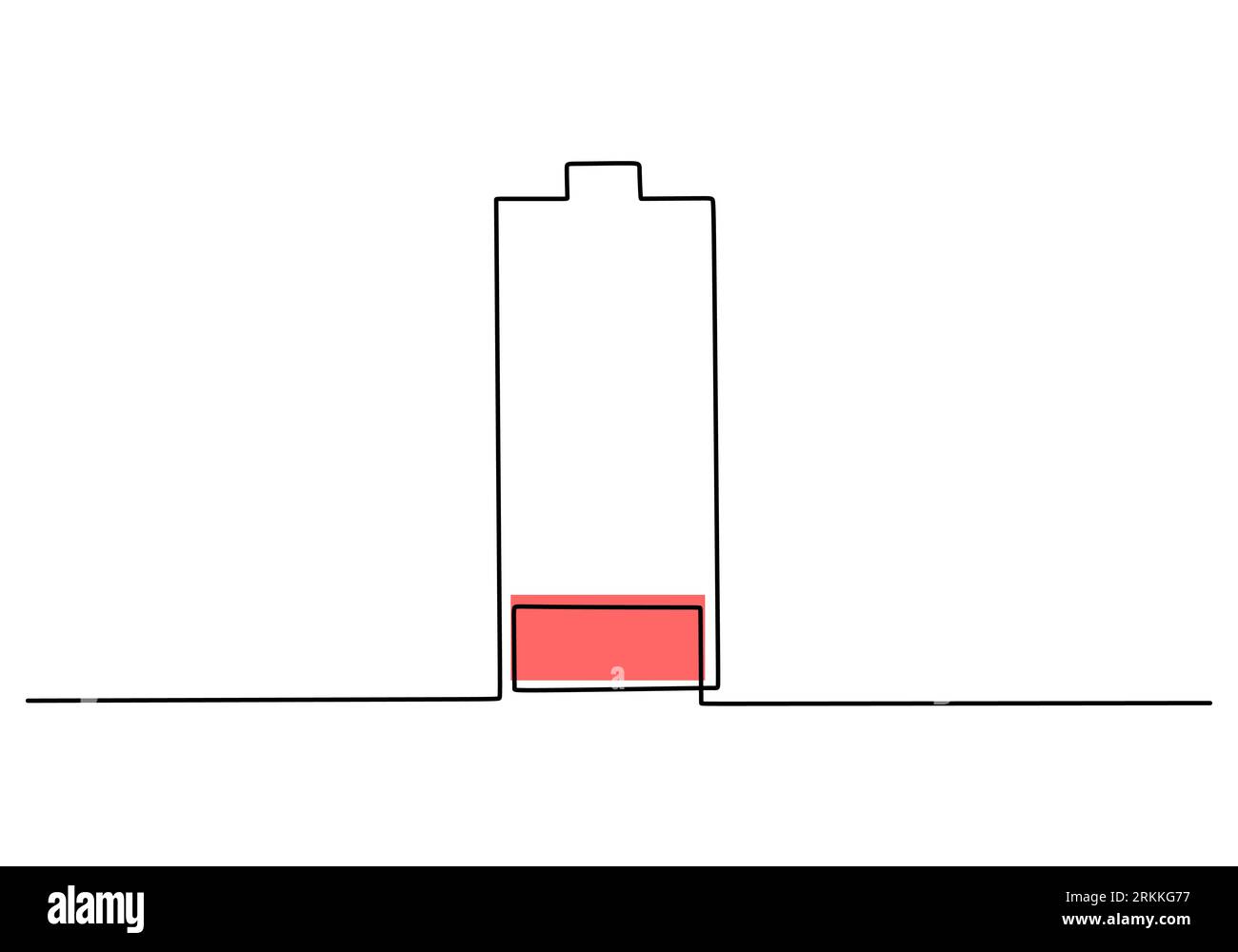 Continuous line art of battery low charge. Smartphone battery icon
