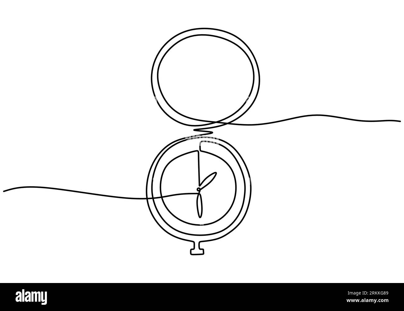 One continuous line drawing of compass with needle for direction hand