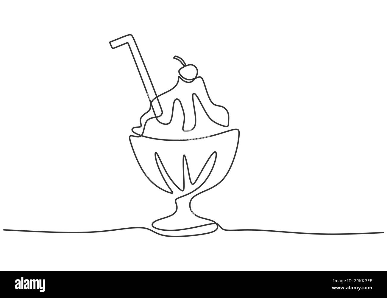 Continuous single hand drawn one line fruit ice on bowl. Fresh