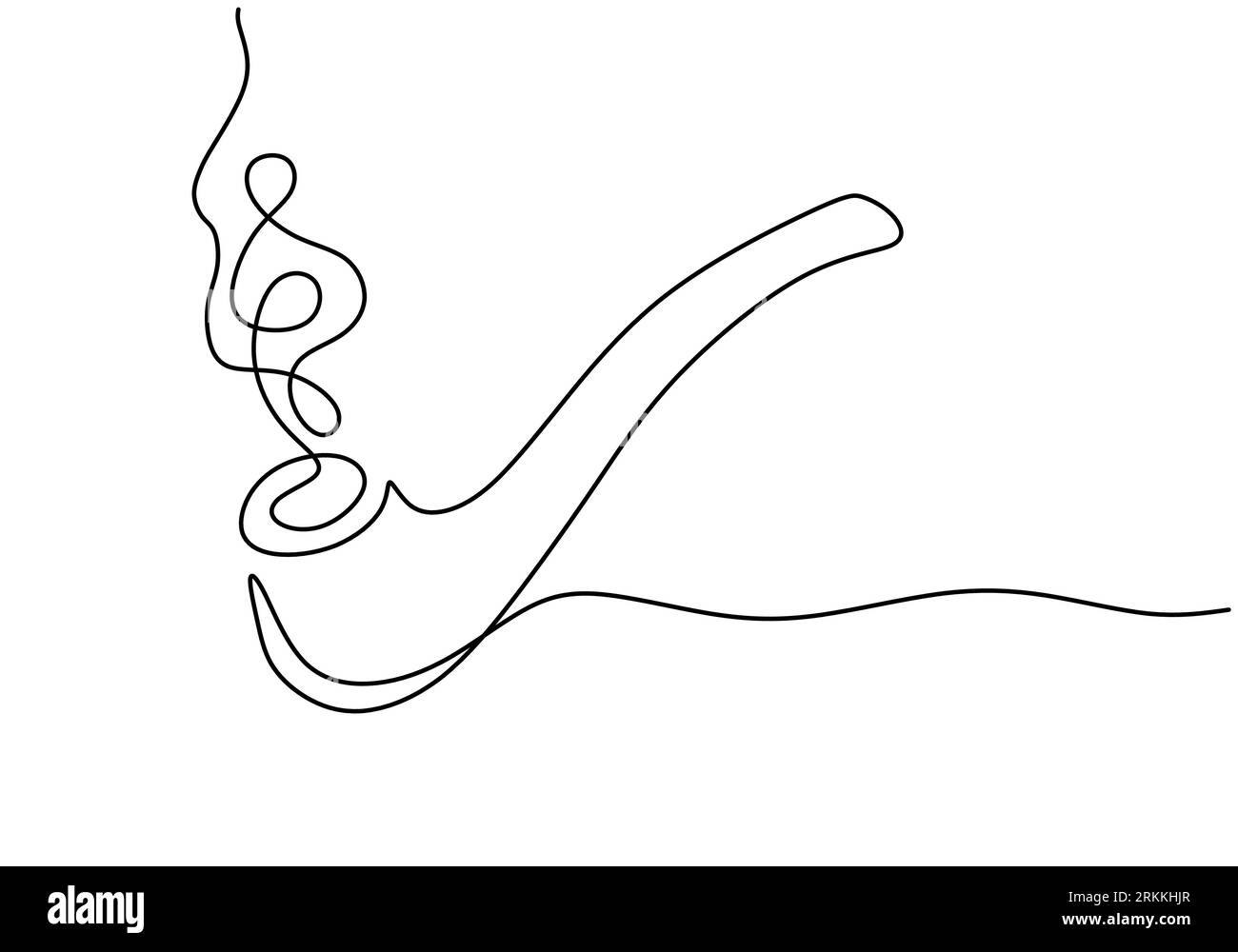 One continuous line drawing smoking pipe with smoke. Vintage tobacco pipe isolated on white background. Tube for smoking tobacco concept in a minimali Stock Vector