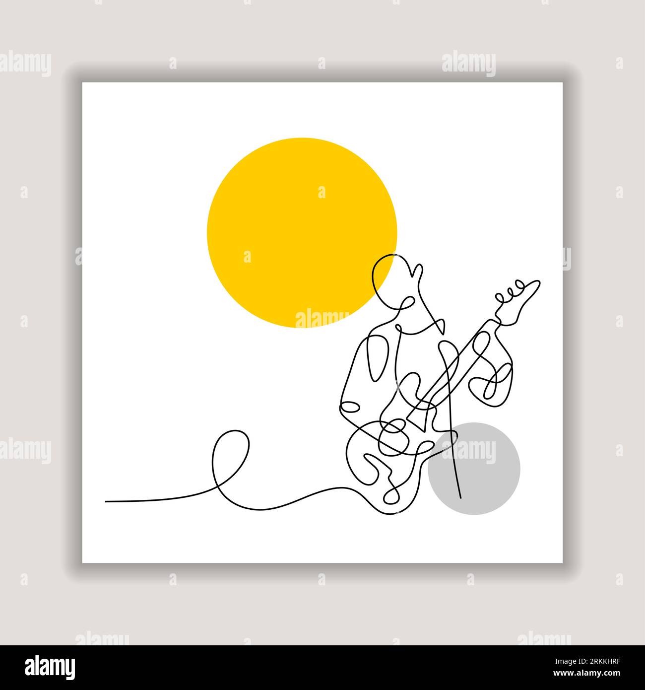 guitar player continuous one line drawing, minimalist a man playing electric guitar. Rock and blues theme. Stock Vector