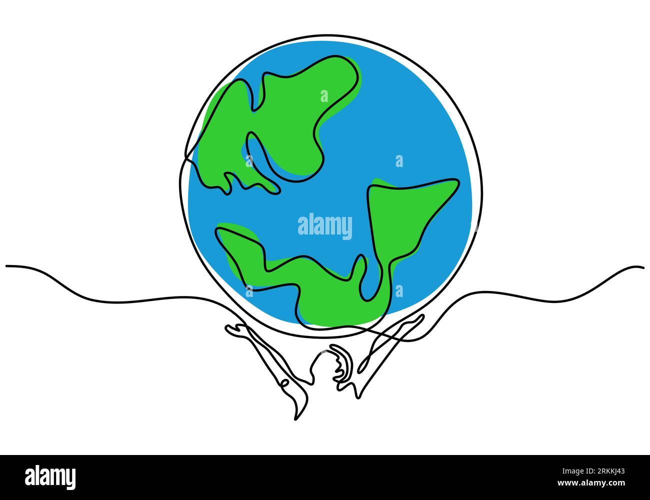 A man lift the earth globe in continuous line drawing. World planet save, protection environmental concept. World environment day simple vector web ba Stock Vector