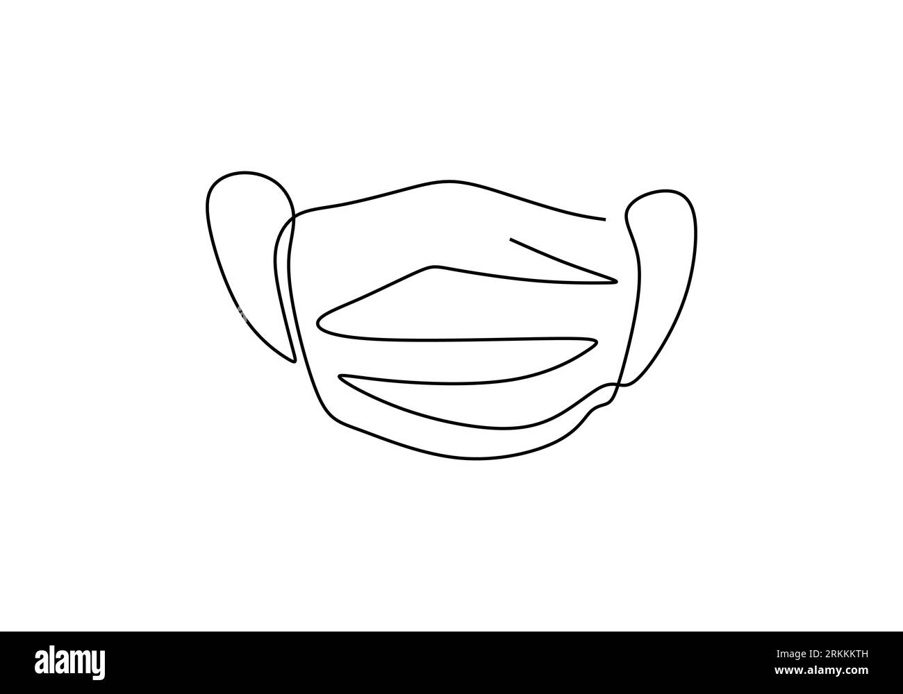 Continuous one line drawing of face mask isolated on white background