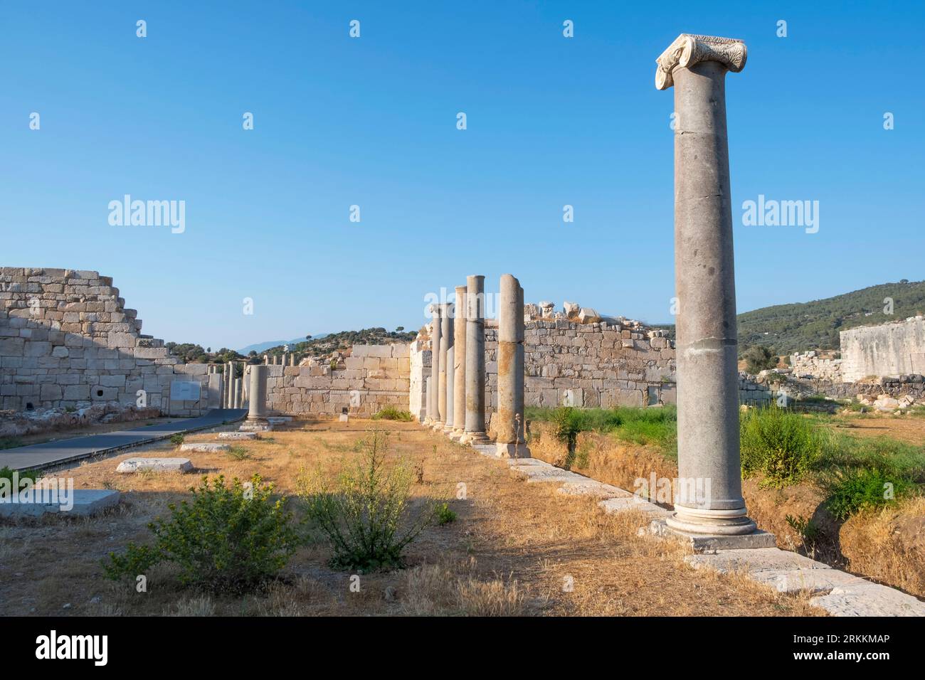 Patara Ancient Ruins with columns in Kas Antalya TURKEY summer sunny (old capital of Lycian civilization) Stock Photo