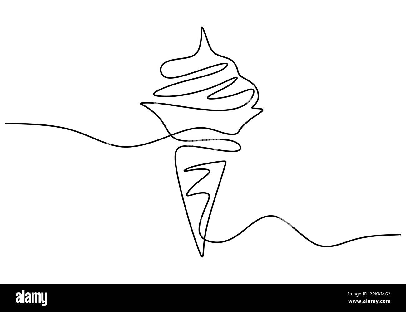 Continuous one line drawing of ice cream cone isolated on white
