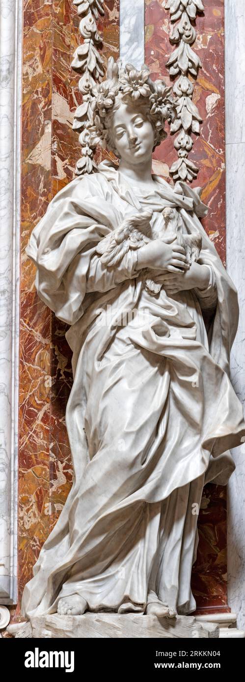 GENOVA, ITALY - MARCH 8, 2023: The marble baroque statue of Purity in the church Chiesa di san Filippo Neri by  Domenico Parodi  (1672 – 1742). Stock Photo