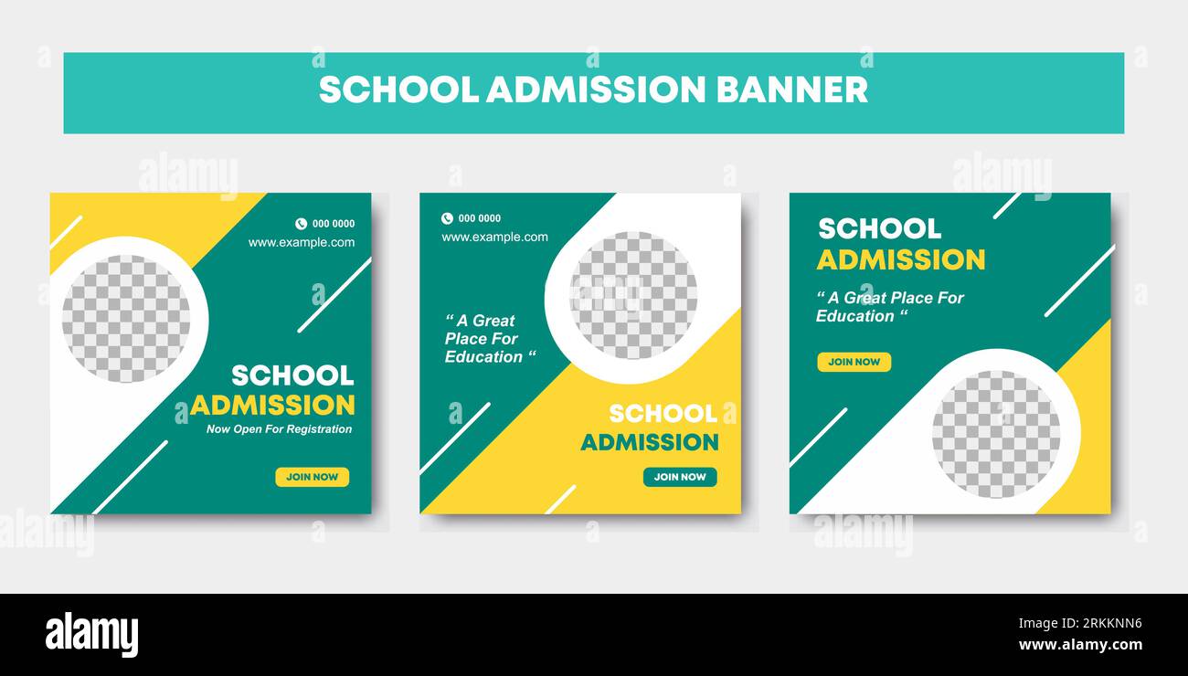 School admission Editable minimal square banner template collection. Kids school education flyer brochure design with yellow and tosca pastel color. V Stock Vector