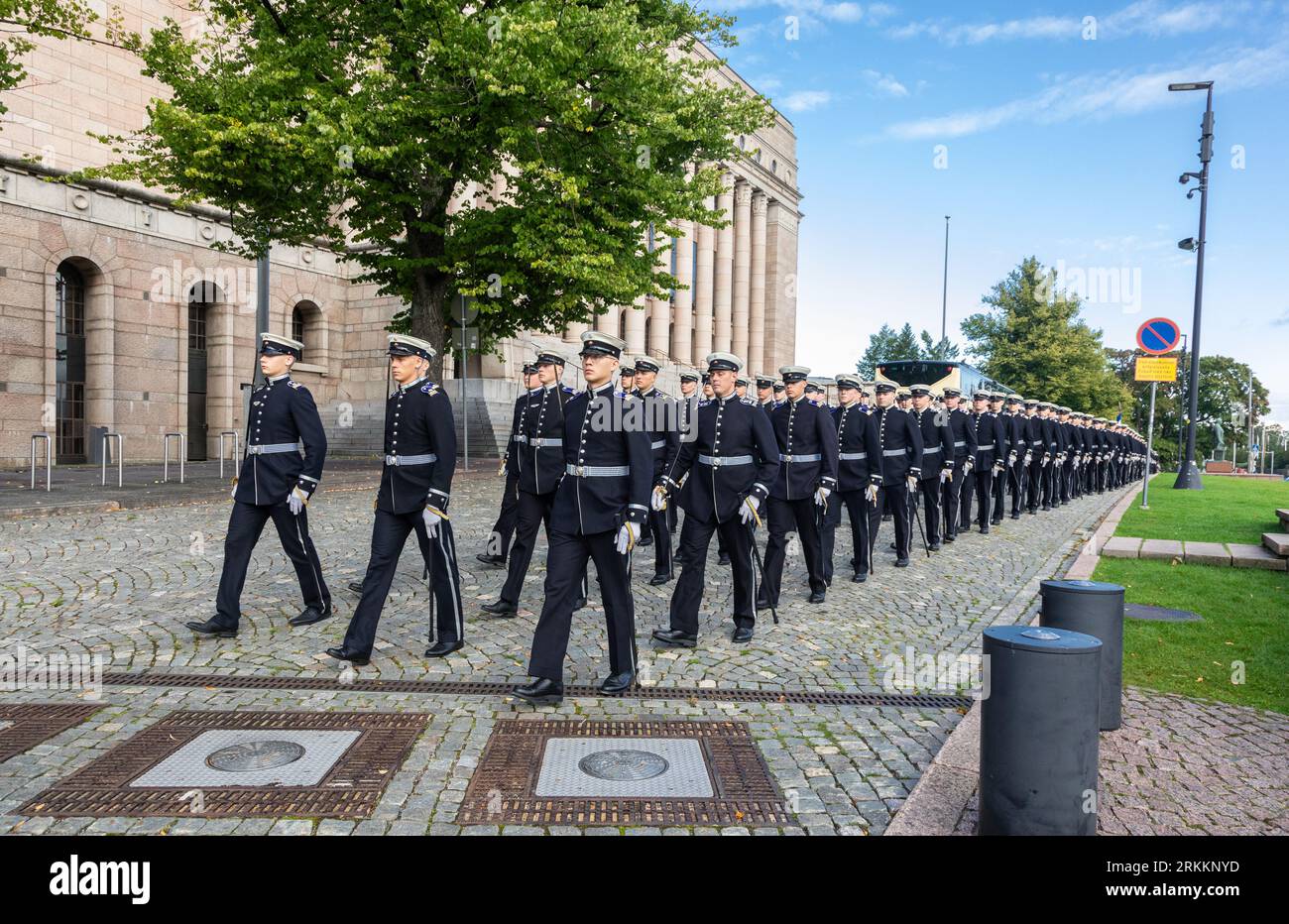 Students of the 107th Cadet and 90th Midshipman course start their traditional graduation parade from the Parliament House to the Presidential Palace. Stock Photo