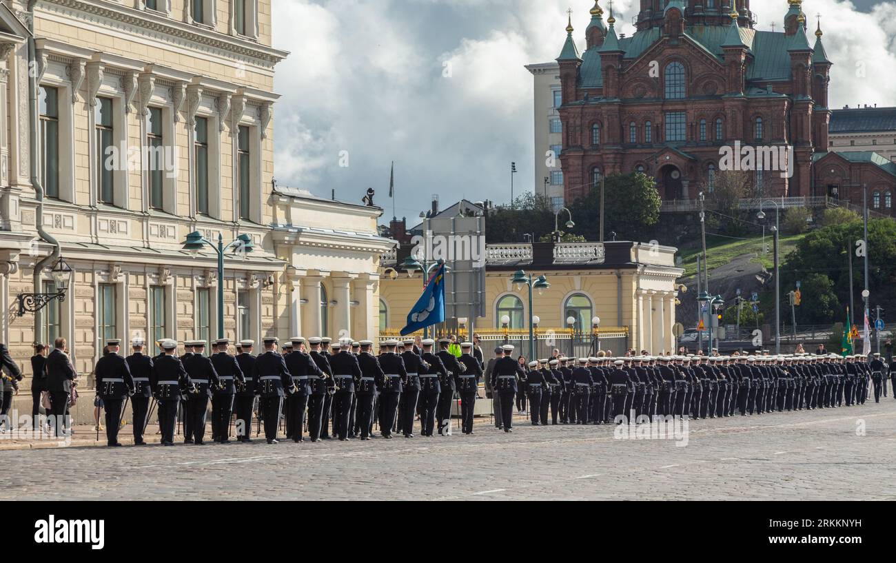 Students of the 107th Cadet and 90th Midshipman course in their traditional graduation parade arrive at the Presidential Palace. Stock Photo