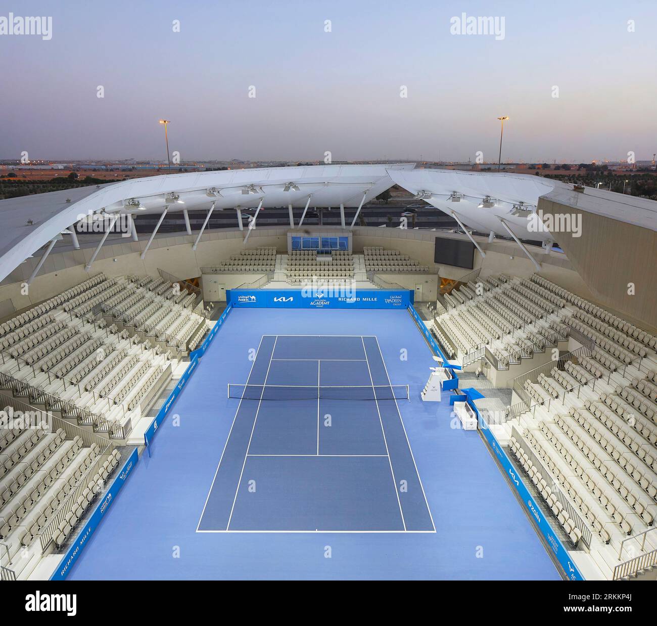 Open air tennis court. 360 Mall, Kuweit City, Kuwait. Architect: CRTKL, 2021. Stock Photo