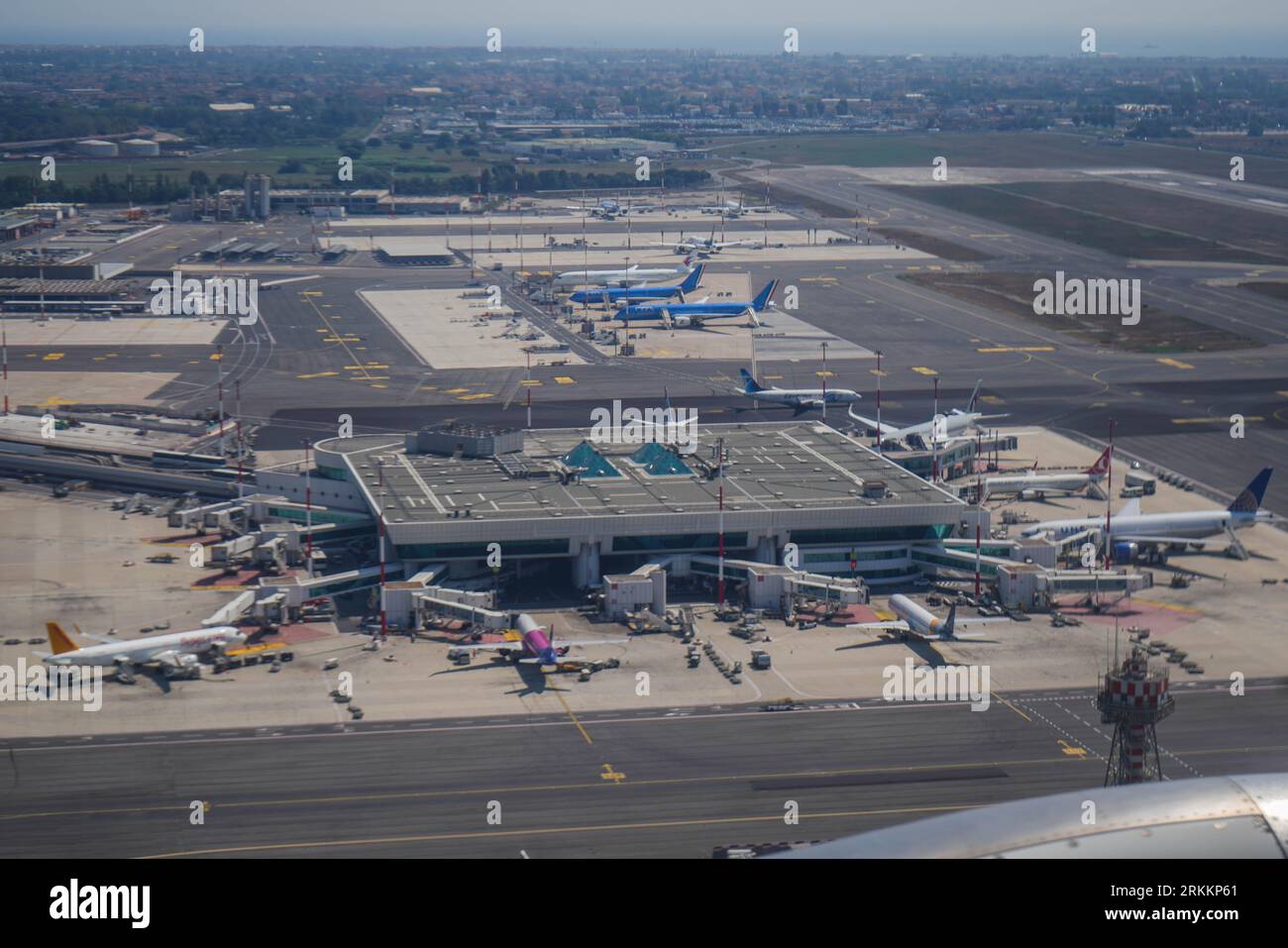 Overhead view of Rome Leonardo da VinciFiumicino Airport Stock Photo