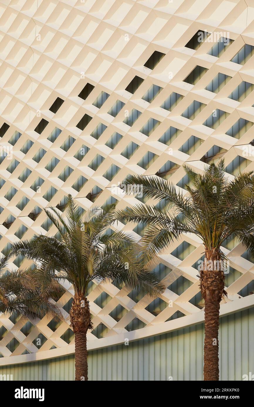 Screen, exterior facade with palm trees. 360 Mall, Kuweit City, Kuwait